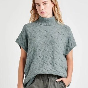 NWT SPLENDID Liliana Cashblend Turtleneck Sweater Oversized Cable Dusty Teal - M